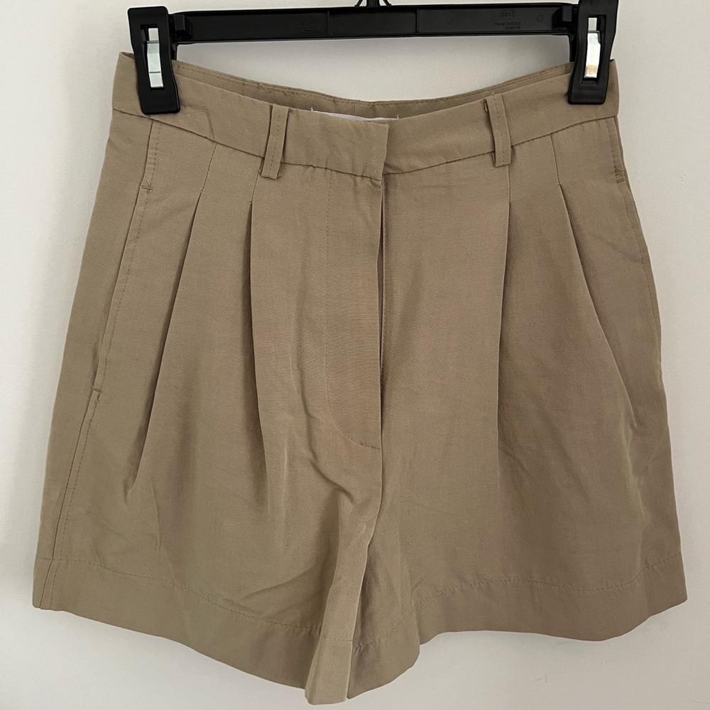 Mango High Waist Tan Cream Shorts with Tailored Pleats